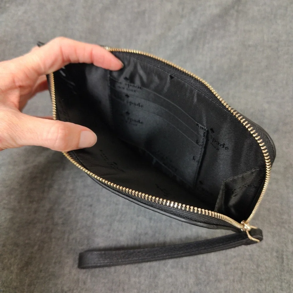 Kate Spade Lucy Wristlet Women‎ Medium Black Pebbled Leather Clutch Preppy